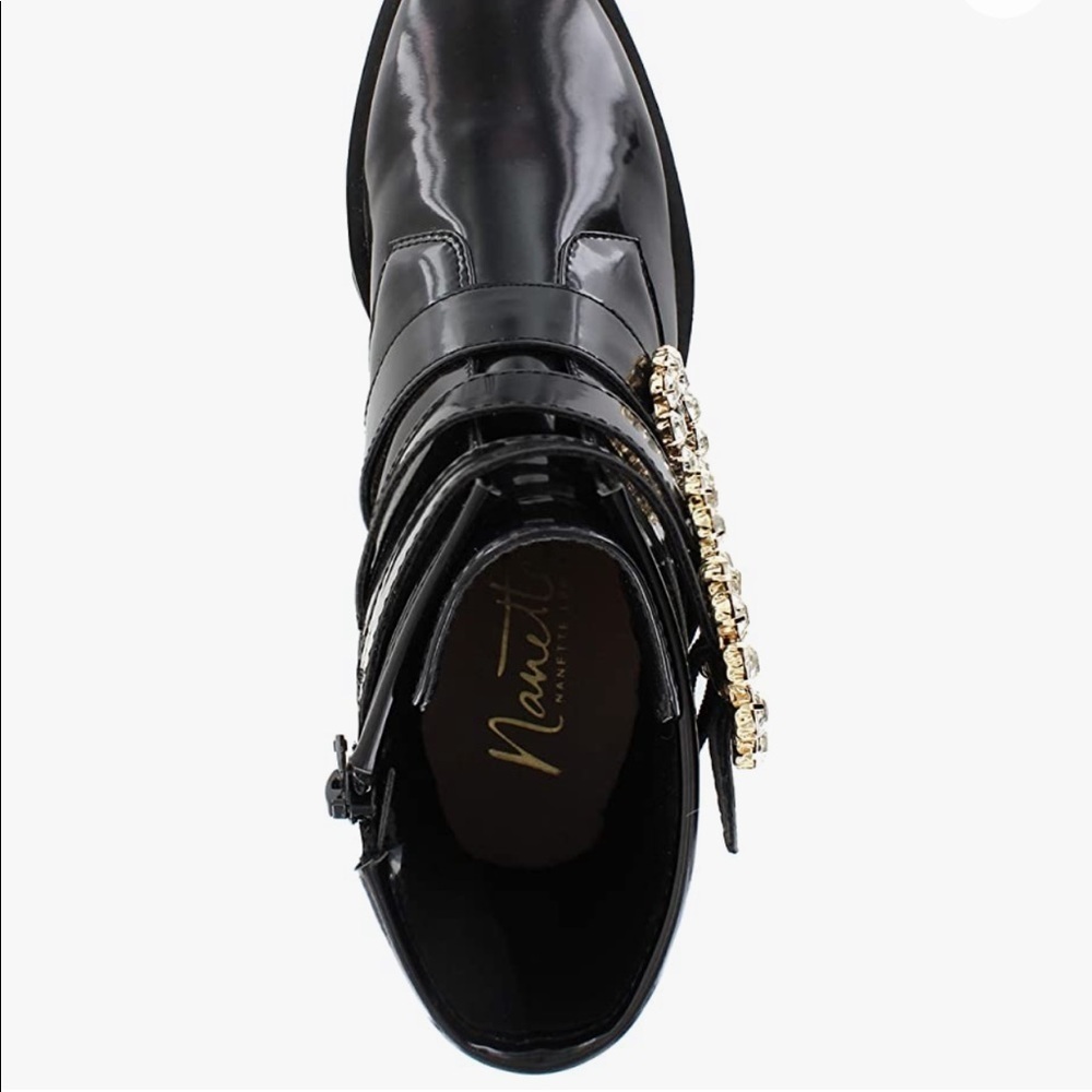 NWOB! Nanette Lepore 9M black iggy embellished buckle boots. - Picture 4 of 11